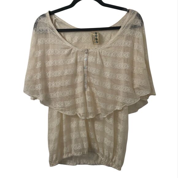 Free People Womens Top Small Cream Lace‎ Coastal Boho Siren Semi Sheer Romantic - Picture 1 of 5